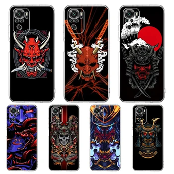 Japonijos Oni Hannya Samurajus Demonas Kaukė Telefoną Atveju Redmi Pastaba 10 11 12 7 8 8T 9 K40 Žaidimų 9A 9C Pro Plus Skaidri Korpuso