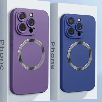 Magnetinio Matinis Silikoninis Telefono dėklas Skirtas iPhone 14 13 12 11 Pro Max 13Pro 14 Plus 11 atsparus smūgiams apsauginis Kameros Lęšio Minkštas Viršelis
