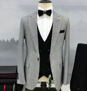 Custom naujausios konstrukcijos Pledas oficialią vestuvių kostiumai mens jaunikis mados prom Švarkas vyrų Verslo Atsitiktinis smokingas slim fit 3-gabalas 2023