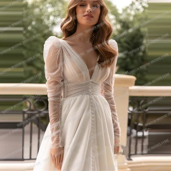 Prabangus, Elegantiškas Princesė Vestuvių Suknelės Moterų Sexy V Kaklo Spalvingas Tiulio Valymo Traukinio Oficialią Šalies Vestuvinės Suknelės 2024 Vestidos