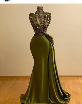 Hunter Green Undinė Prom Dresses Derliaus Aukšto Kaklo Vakarinę Suknelę Saudo Arabų Ilgai Oficialią Šalies Suknelė