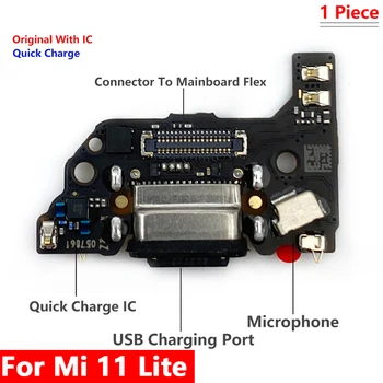 100% Originalus Naujas USB Įkrovimo lizdas Jungtis Valdybos Xiaomi Mi 11 Lite Įkrovimo Plokštė Flex Kabelis atsarginės Dalys