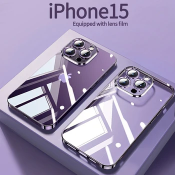 Už iPhone15ProMax Telefono dėklas 14Plus skaidraus silikono 13pro Viskas Įskaičiuota 12mini Apsaugos nuo Kritimo Įrengta 11lens filmas