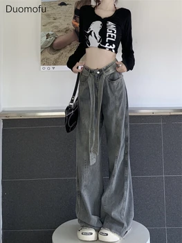 Duomofu Y2k Kpop Pilka Baggy Jeans Moterų Derliaus Grunge Hipių Negabaritinių Džinsinio Audinio Kelnės Korėjos Stiliaus Streetwear Pločio Kojų Kelnės