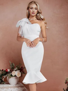 Baltas Tvarstis Suknelė Moterims Šalis Suknelė Bodycon Elegantiškas Pynimas Seksualus Vieną Petį Gimtadienio Vakarą Klubo Komplektus Vasaros 2024