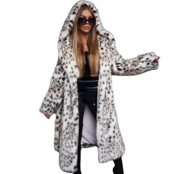 2024 M. Moterų Apsiaustai Išskirtinis Žiemos Ilgos Juostinės Leopard Dirbtiniais Fox Fur Coat Ponios Stilingas Gatvės Mados Purus Lapės Kailio Striukė