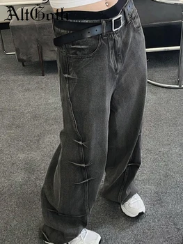 AltGoth Harajuku Streetwear Atsitiktinis Kelnės Moterims, Tamsiai Akademinės Bendruomenės Goth Mažas Juosmens, Laisvi Džinsai Vintage Emo Alternatyvių Grunge Kelnės