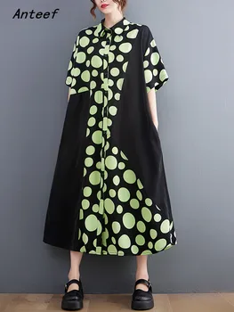 trumpas rankovės šifono derliaus Polka Dot suknelės moterims atsitiktinis palaidų ilgas vasaros marškinėliai suknelė elegantiškas drabužius 2022