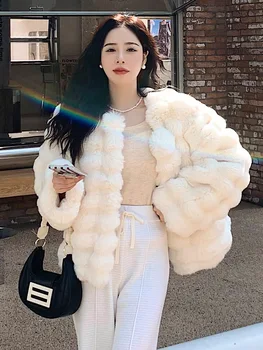 2023 Žiemos Mados Naujų Dirbtiniais Kailių, Vilnos Paltai Moterims Korėja Šilta Pūkinė Cardigan Trumpas Outercoat Lady Šalies Elegantiškas Komplektai striukė