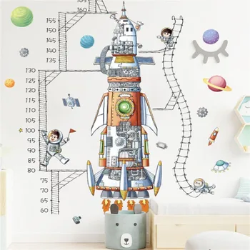Kosminių Raketų Kūdikių Aukštis Valdovas, Vaikų Kambariai, vaikų Darželis, Sienų Lipdukai Nuimamas PVC Matavimo Meno Kūrybos Tapetai