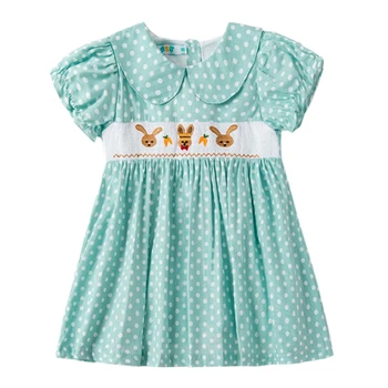 Kūdikių Mergaičių Smocked Suknelė Siuvinėjimo Vasaros 2024 Bamblys Mergina Medvilnės Trumpomis Rankovėmis Suknelės Vaikai Vienas Gabalas Drabužių Vaikams Frock