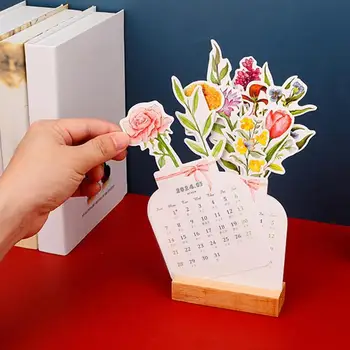 2024 M. Bloomy Gėlių Stalinis Kalendorius Kūrybos Medinės Kortelės, Kalendoriaus Aukštos Kokybės Stalinių Kalendorių Illustrator Papuošti Prekes