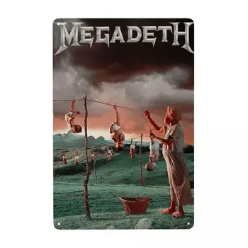 Retro Megadeths Roko Grupė Metalo Pasirašyti Asmeninį Trijulės 
 Alavo Plokštelėmis Restoranas 