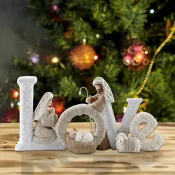 Kalėdų Dekoro Elegantiškas Gimimo Nustatyti Kristaus Gimimo Ornamentu Šventosios Šeimos Meilės Gražus Laiškas Dervos Amatų Papuošalai