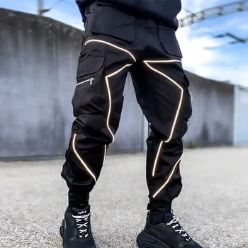 Vyriški Atspindintis Krovinių Kelnės 2023 Naujas Hip-Hop Atsitiktinis Poilsiu Kelnės Multi-Pocket Vyrų Sweatpants Streetwear Sporto Ziajać M-3XL