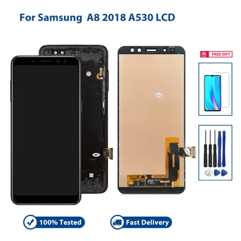 100% Patikrintas LCD Samsung Galaxy A8 2018 A530F Stiklo Ekranas LCD Touch Juodas Ekranas skaitmeninis keitiklis Assesmbly atsarginės Dalys