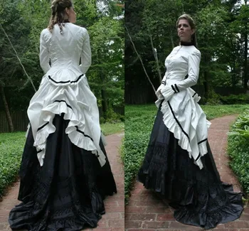 1860 M. Viktorijos Korsetas Gotikos Prom Oficialią Suknelės Derliaus Juoda Balta pilietinio Karo Pietų Belle Vakare Chalatai