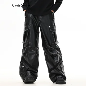 UNCLEDONJM Odinės Kelnės Vyrams Sutirštės High Street Plisuotos Dizainas daug Kišenių Baggy Pants Unisex