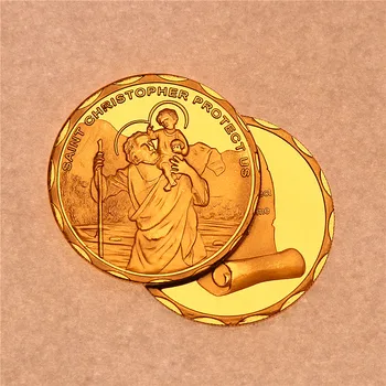 24K Auksu Jėzus Kristus Aukso Monetos Saint Christopher Apsaugoti Mus Proginės Monetos
