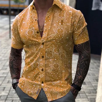 2023 Vasaros Vyrų Retro Pledas Spausdinti Vintage Marškinėliai Mados Atsitiktinis Prabanga Trumpas Negabaritinių Havajų Rankovės