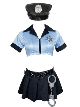 Seksualus Policijos Cosplay Vienodą Moterų Policewoman Mini Suknelė Energingas apatinis Trikotažas Policininkas Profesija Helovinas Dress Up Etape Parodyti Kostiumas
