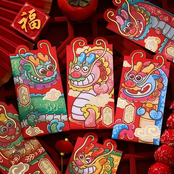 6PCS Kinų naujieji Metai Raudoną Voką 2024 Dragon Pasisekė Pinigų Kišenėje Paketas Zodiako Dragon Red Pocket Naujųjų Metų Prekes Hongbao