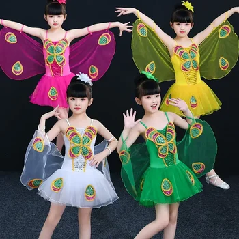 4 spalvos drugelio kostiumas mergaitėms festivalio spektaklis drabužių darželio šokių drabužius šiuolaikinių šokių