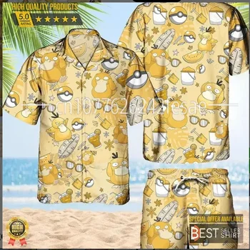 2023 Naujas Pokemon Psyduck Havajų Modelis Havajų Marškinėliai 