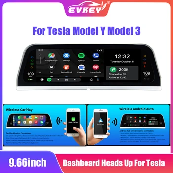 EVKEY 9.66 Colių Didelės IPS Ekranas prietaisų Skydelyje Heads Up Tesla Modelis 3 Modelis Y Auto HD LCD Metrų HUD Galios Greitis, Auto Priedai