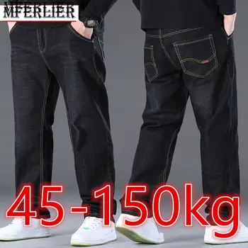 Vyriški Juodi Džinsai, Kelnės Didelis Dydis 48 50 Dydžio Kelnes 45-150 kg. Džinsai Hombre Pločio Kojų Džinsus Pantalon Homme Baggy Jeans