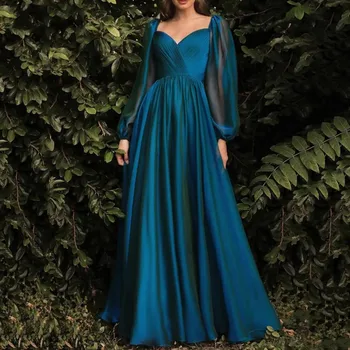 Naujas Tamsiai Mėlynas Vakaro Suknelės 3D Šifono Klostes Brangioji Sluoksniuotos ilgomis Rankovėmis Moterims Oficialų Prom Šalis, Chalatai Chalatas De Soiree