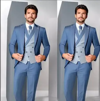 2023 Custom blue oficialią vestuvių kostiumai Mens mados jaunikis prom šalies Mans Tuxedos Sportinius trajes de hombre, kostiumų homme 턱시도