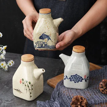 Japonijos retro keramikos aliejaus puodą, pagardinti butelis virtuvėje panirimas puodą, sojos padažas butelį, čili, actas butelis prieskonių jar