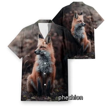 phechion Vasaros Mens trumpomis Rankovėmis Beach Marškinėliai Atsitiktinis Gyvūnų Fox 3D Atspausdintas Marškinėliai Plius Dydis S-6XL Vyrų Mados Viršūnes U09