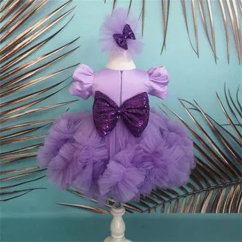 Violetinė Tiulis Mergina Dress Kelio Ilgis Princesė Gėlių Mergaičių Suknelės Cute Baby Girl Dress Pirmojo Gimtadienio Chalatai