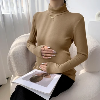 Korėjos Stiliaus Motinystės Vilnos marškinėliai Žiemos Ilgos Rankovės Golfo Mados Nėščia Moteris Basic Marškinėliai Ištiesė Storio Šiltas Viršų
